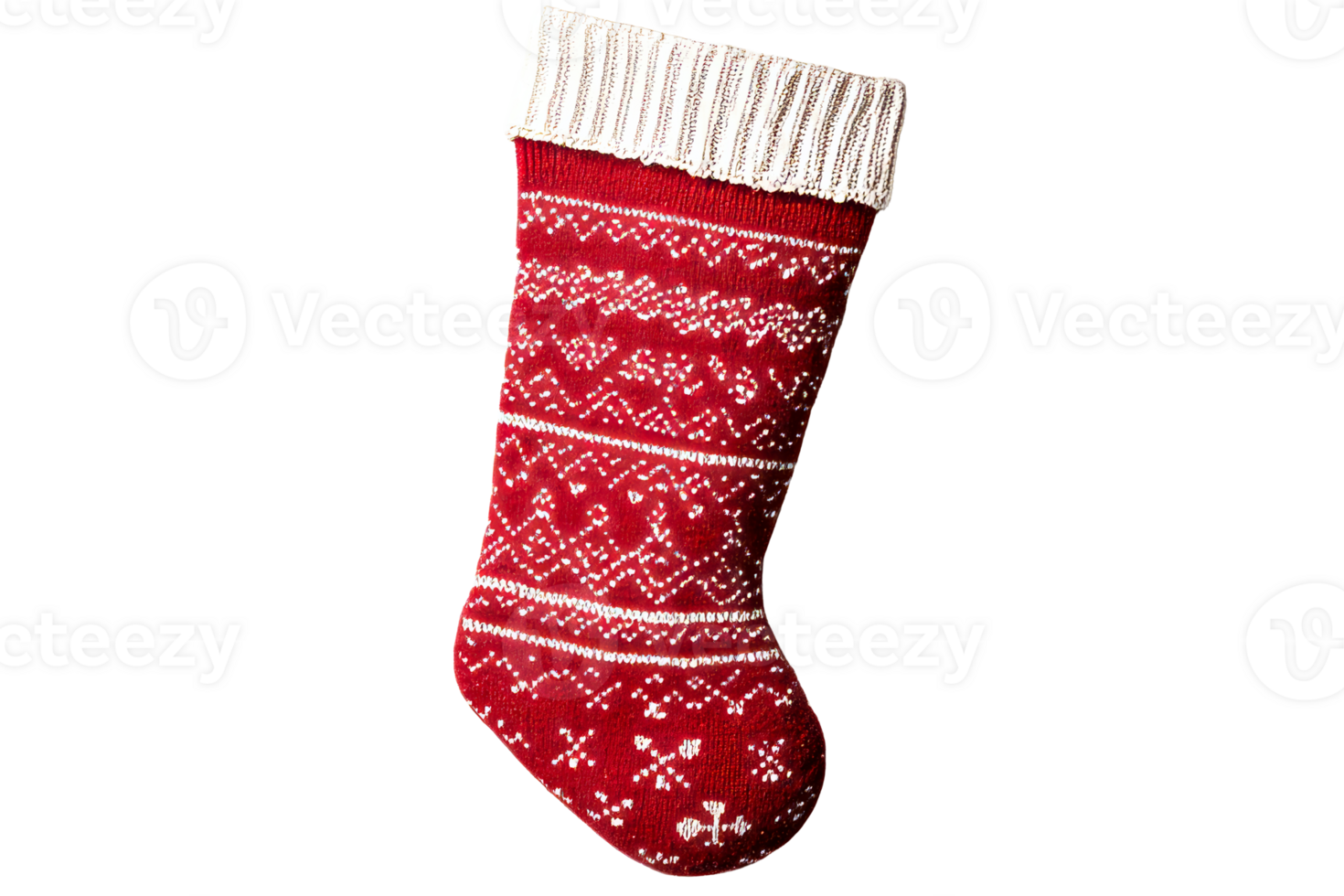 Red Christmas stocking with fair isle pattern, isolated, cut out transparent png