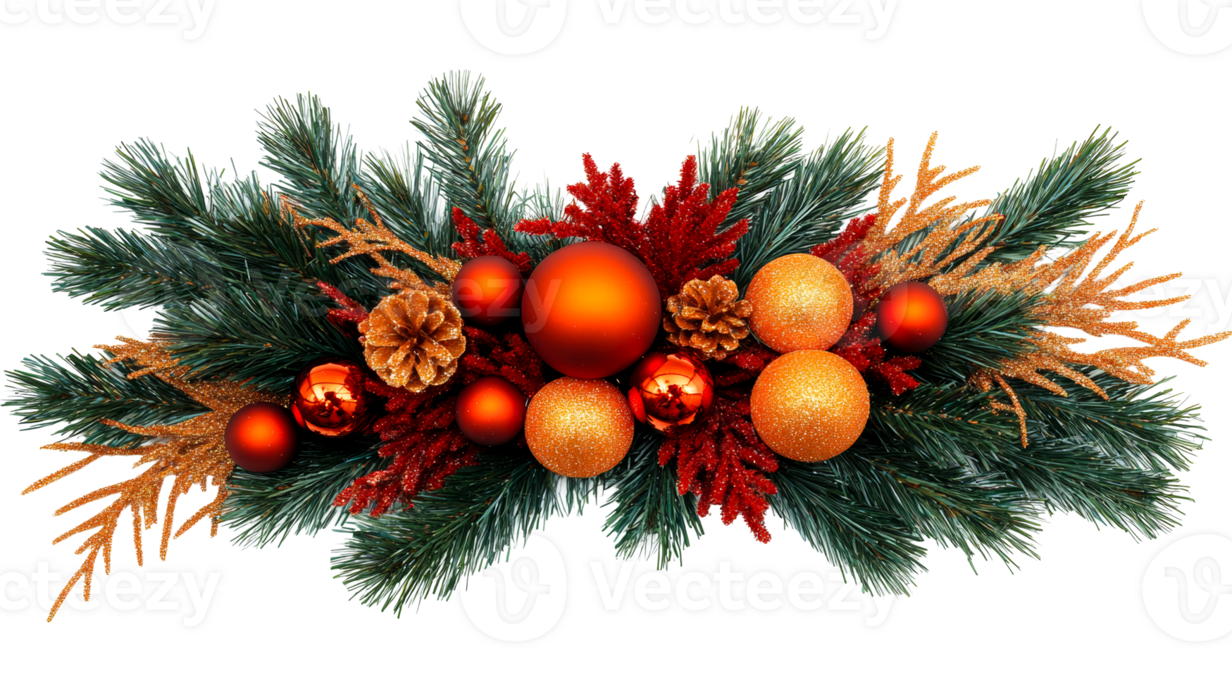 Christmas garland with ornaments and pine cones, cut out transparent png