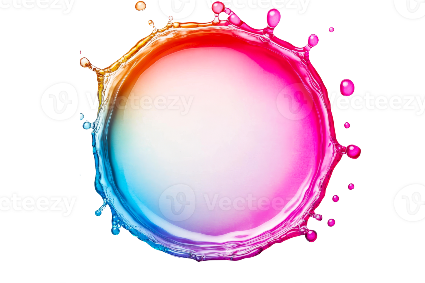 Multicolored fluid splash, vibrant liquid crown, isolated design element, cut out transparent png