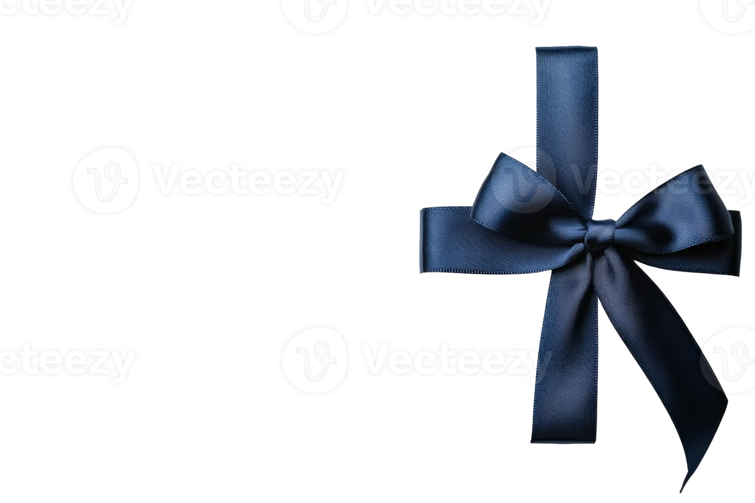 Dark blue ribbon bow and knot isolated on black background, cut out transparent png
