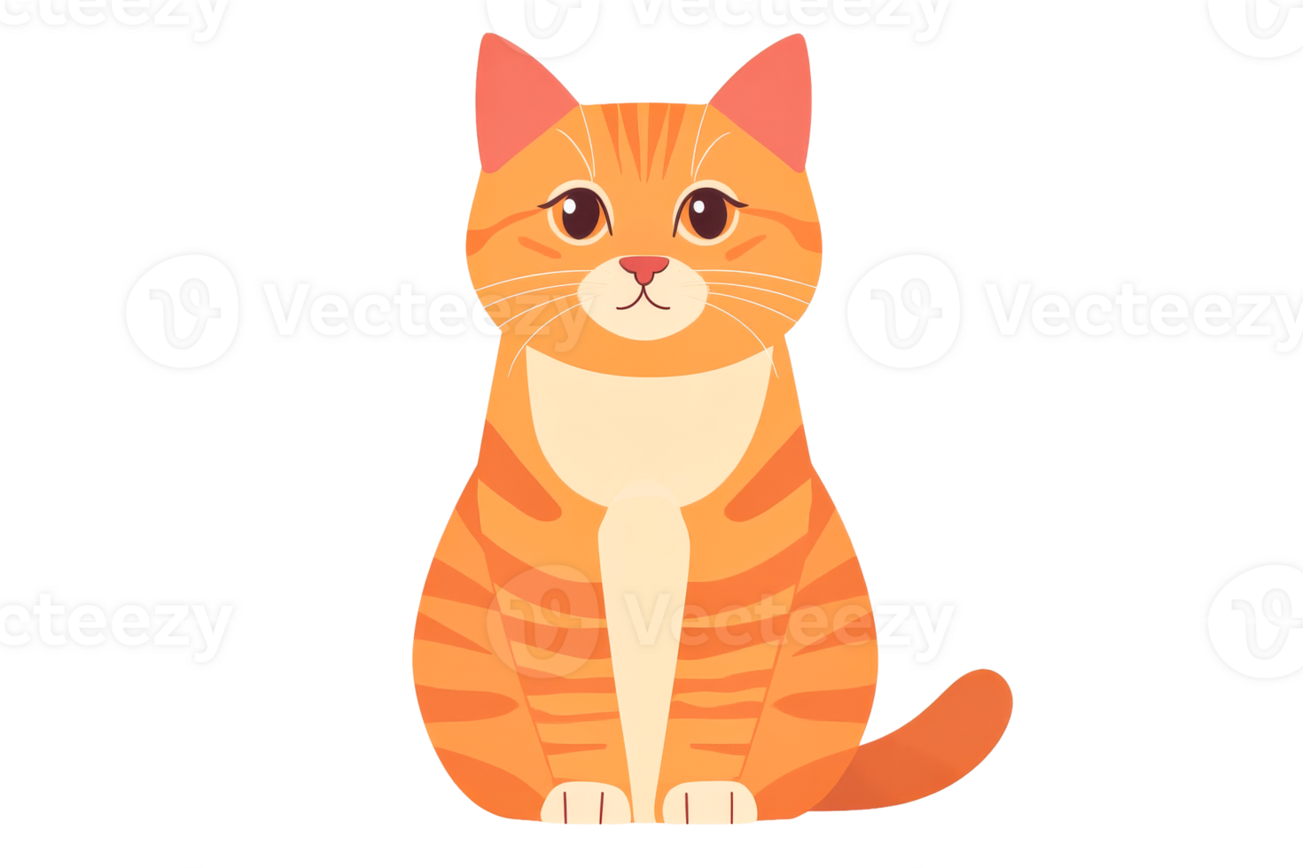 Cute orange tabby cat sitting, illustration, cut out transparent png