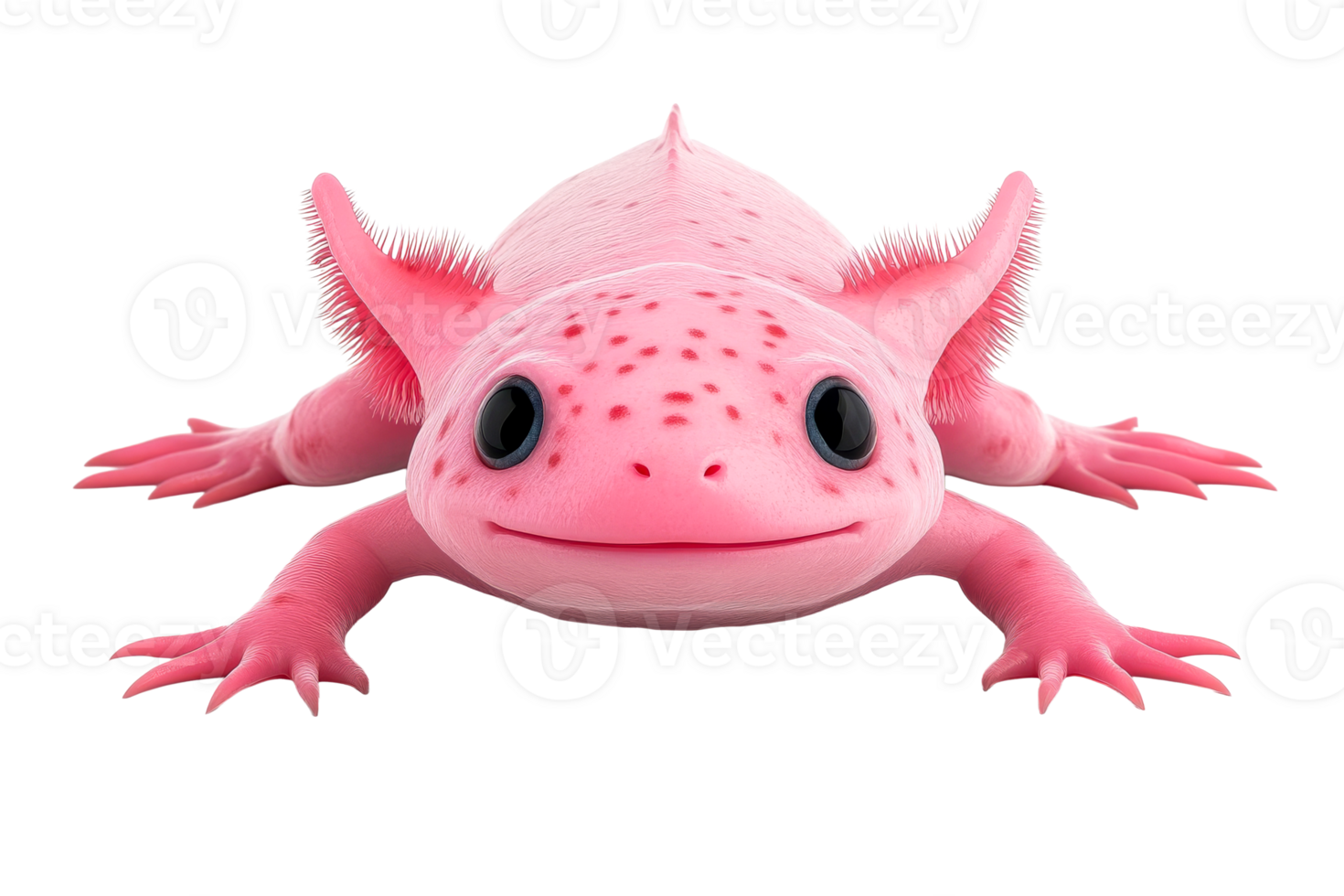 Pink Axolotl Front View Isolated on Black, Cut Out Transparent png