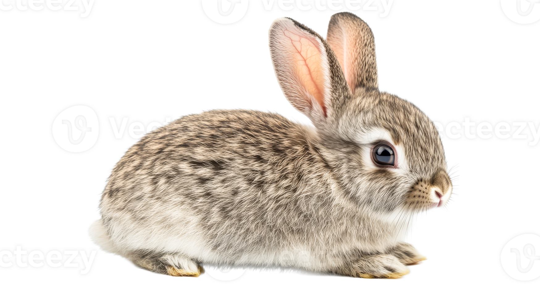Adorable bunny with brown fur poses in a realistic animal portrait, cut out transparent png