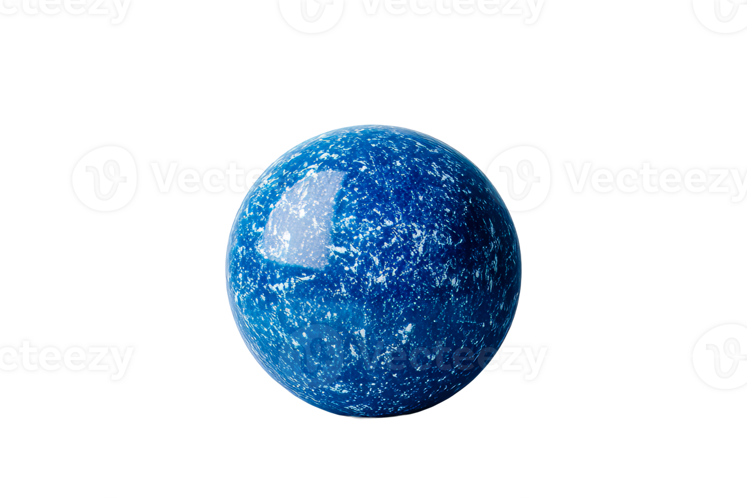 Abstract marbled sphere, blue marble pattern with sheen, cut out transparent png