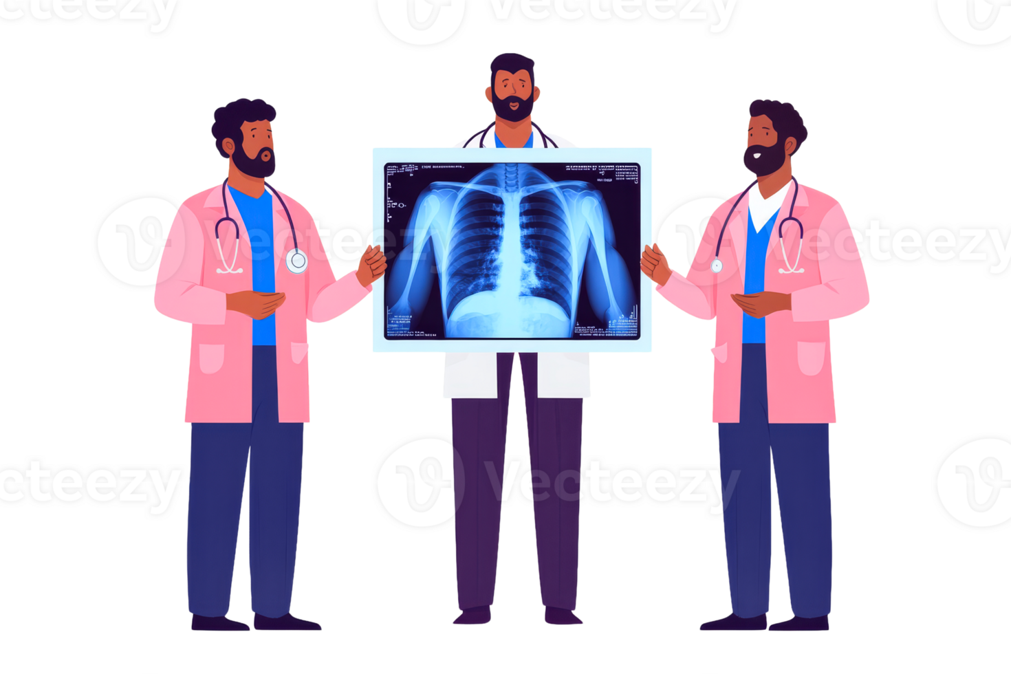 Three doctors examine an X-ray image, health examination , cut out transparent png