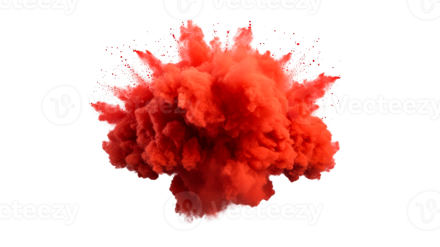 Red powder explosion, burst of pigment, vibrant dust cloud, cut out transparent png