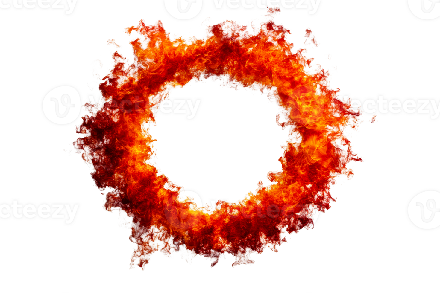 Fiery burst on black, blazing flame, vibrant ring, energy, power, cut out transparent png