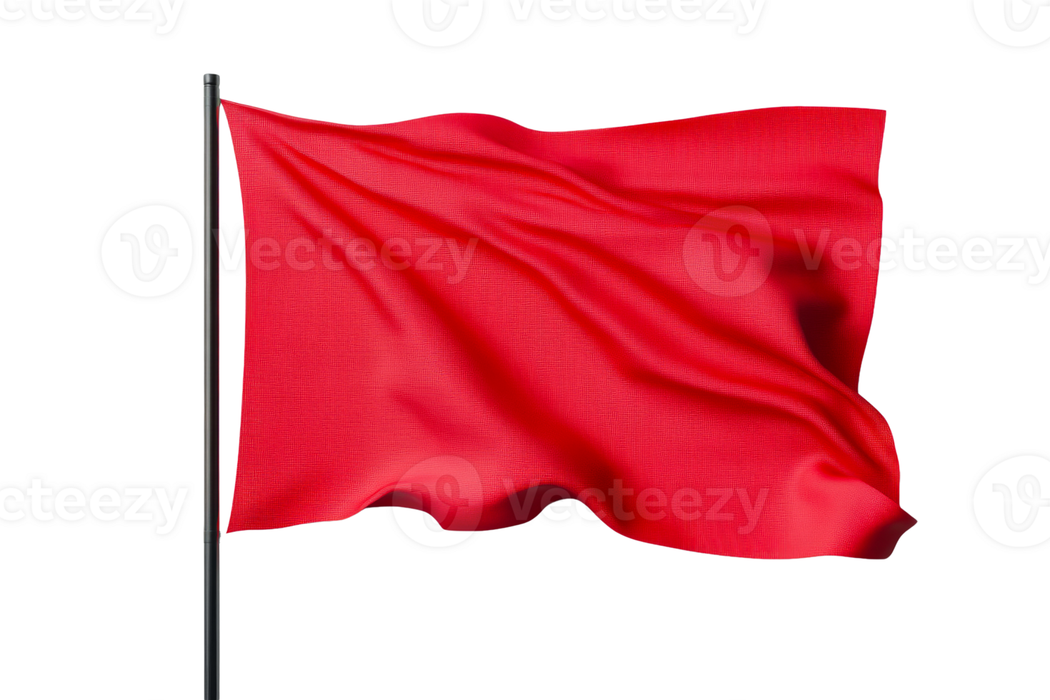 Vivid red flag waving against black background, cut out transparent png