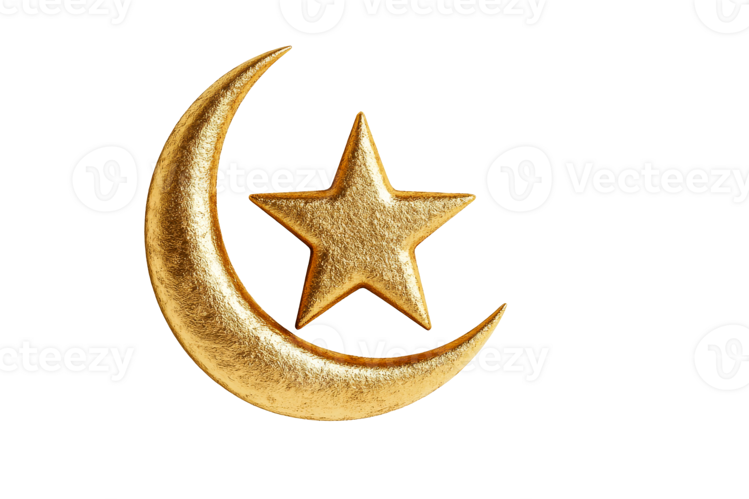 Crescent and star, gold texture, celestial symbols , cut out transparent png