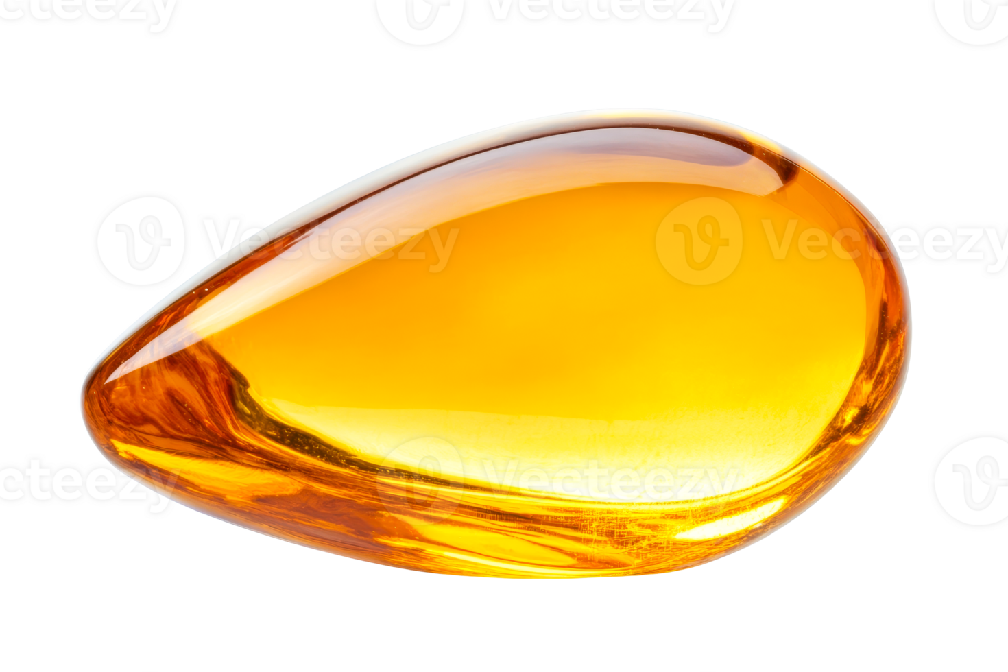 Amber-colored teardrop with glossy surface, isolated on black, cut out transparent png