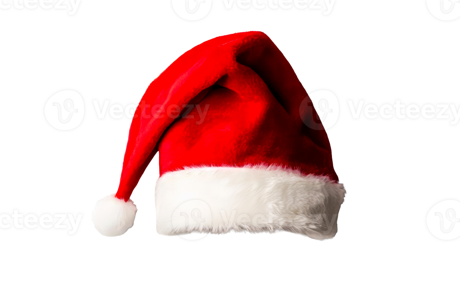 Traditional Santa Claus red hat, fluffy trim and pompom, cut out transparent png