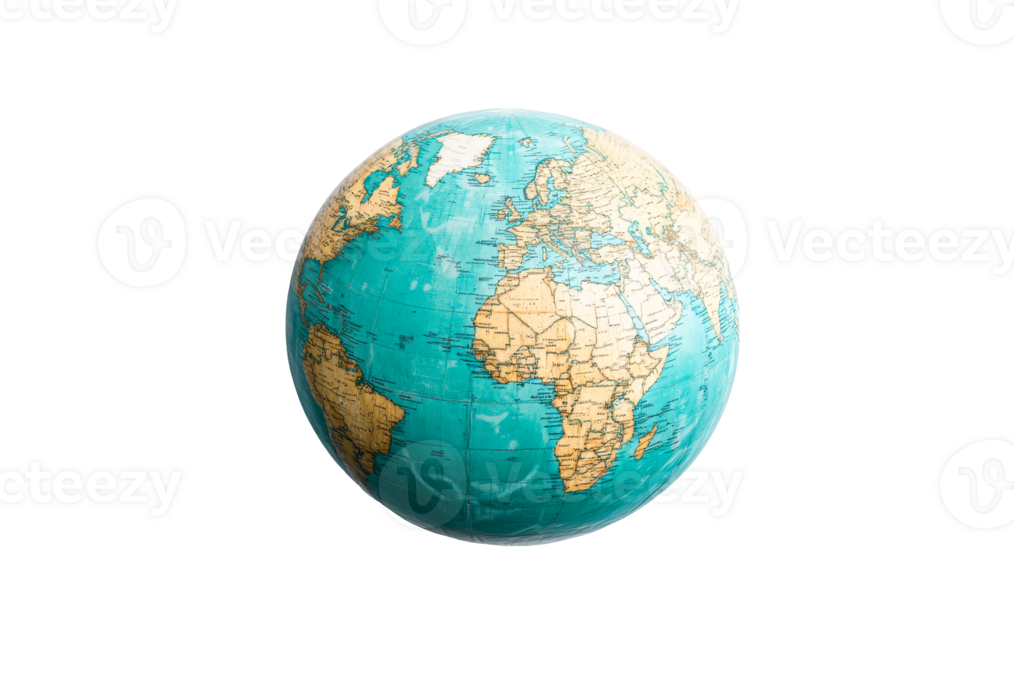 World globe showcasing continents and oceans in detail, cut out transparent png