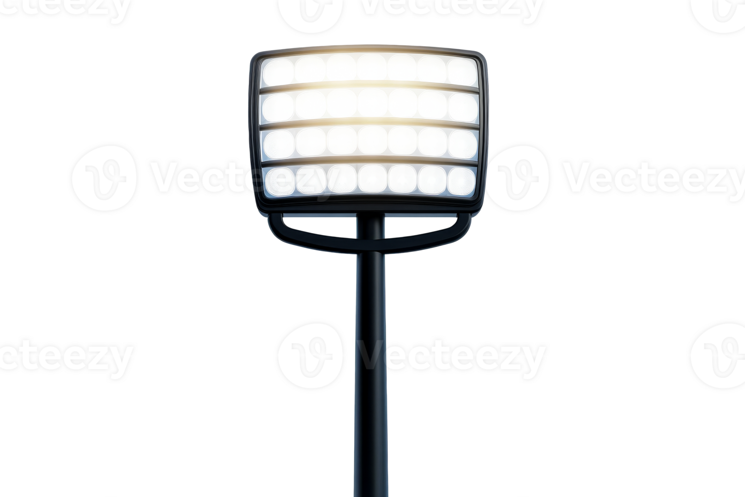 Stadium light shining on black backdrop, powerful illumination, cut out transparent png