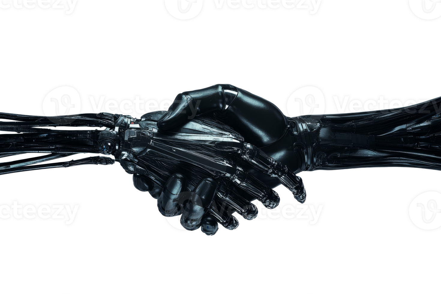 Mechanical handshake, futuristic robotic partnership, connection, cut out transparent png