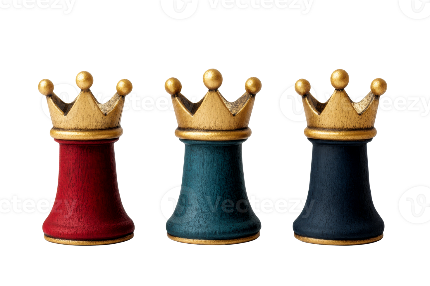 Crowns chess, red, blue, navy rook piece leadership concept, cut out transparent png