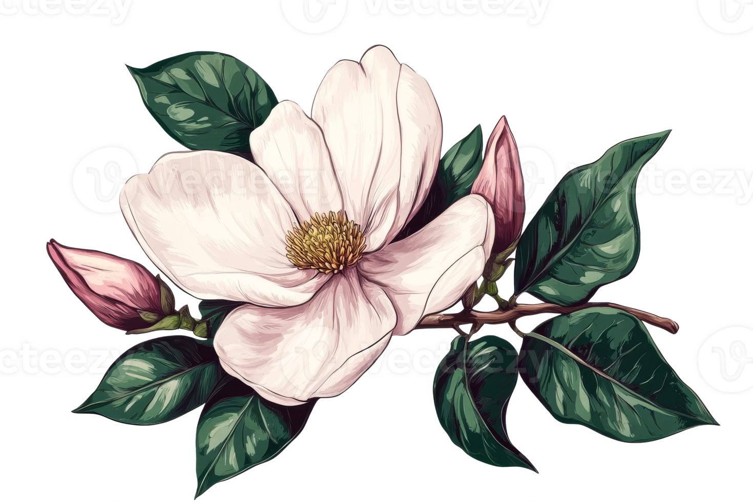 Delicate pink magnolia bloom, botanical beauty, flowering plant, cut out transparent png