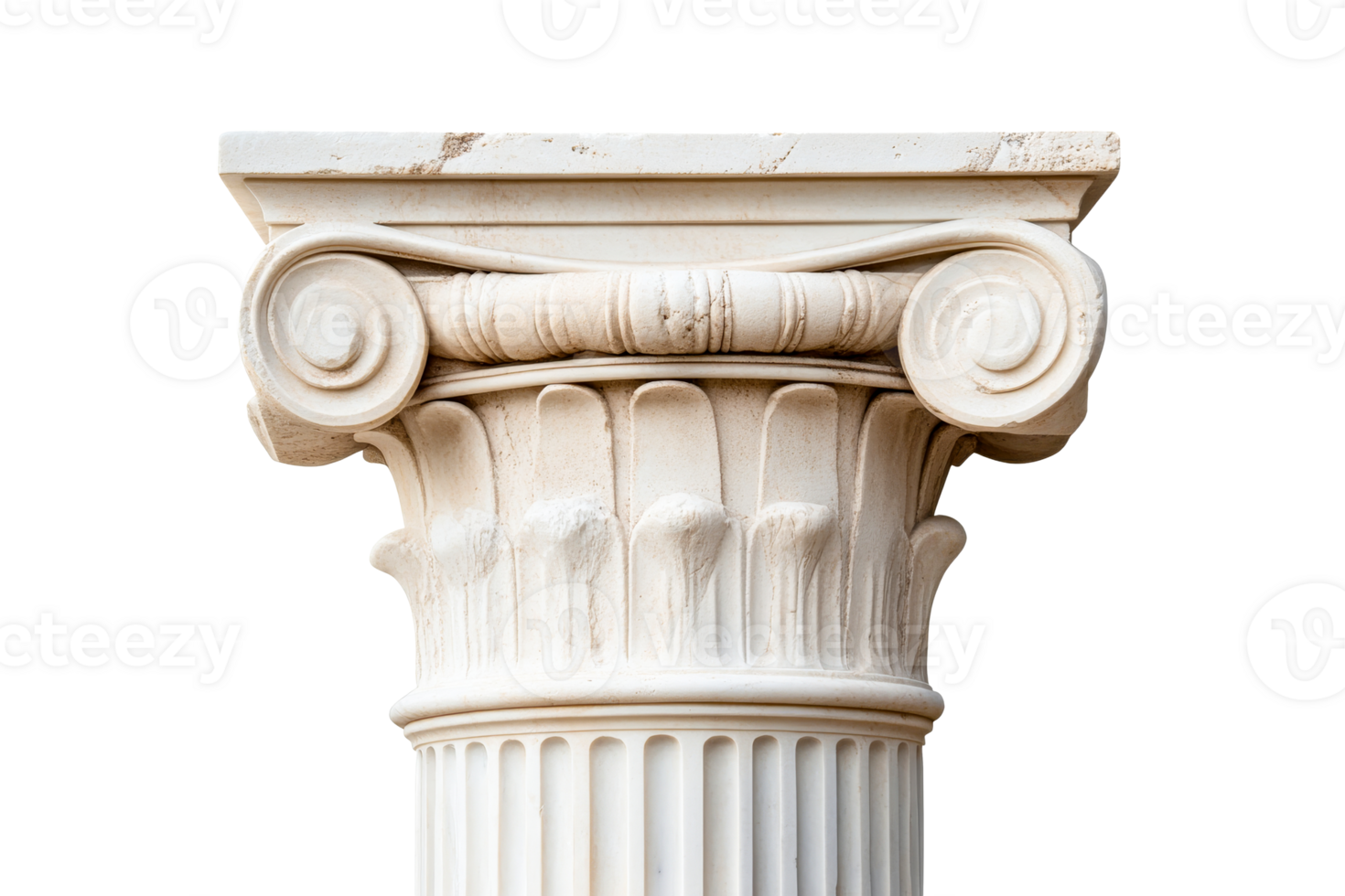 Ancient Ionic column, detail, architectural element, marble, cut out transparent png