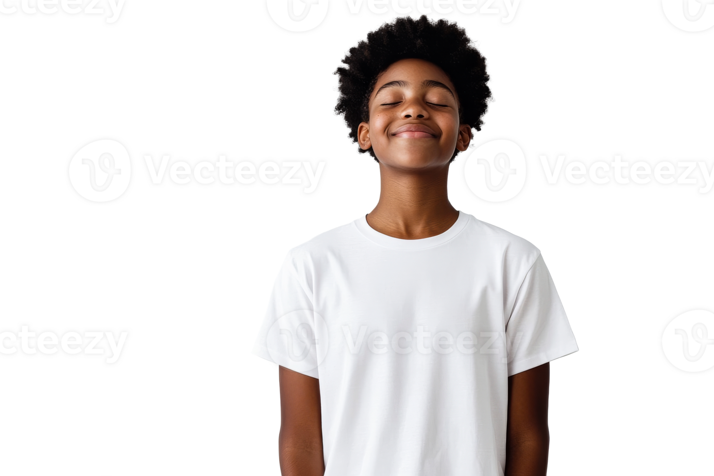 Calm African American Teenager Closed Eyes Smiling, cut out transparent png