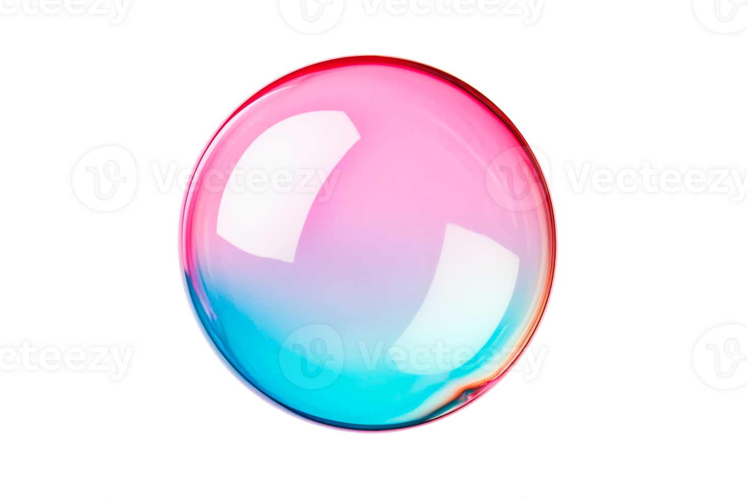 Iridescent soap bubble with bright colors against black background, cut out transparent png