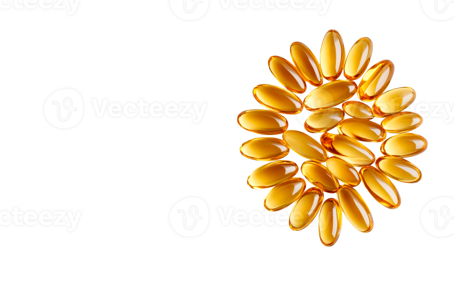 Omega-3 capsules, arranged sunflower shape, supplement, health, isolated, cut out transparent png