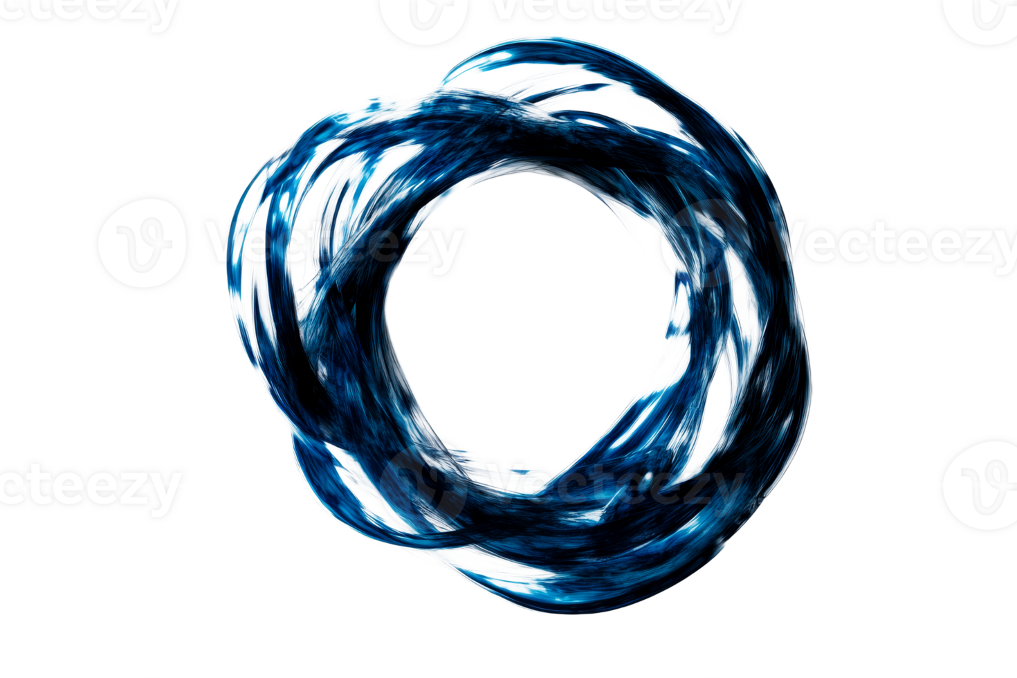 Artistic ring element with blue and white brushstrokes, cut out transparent png