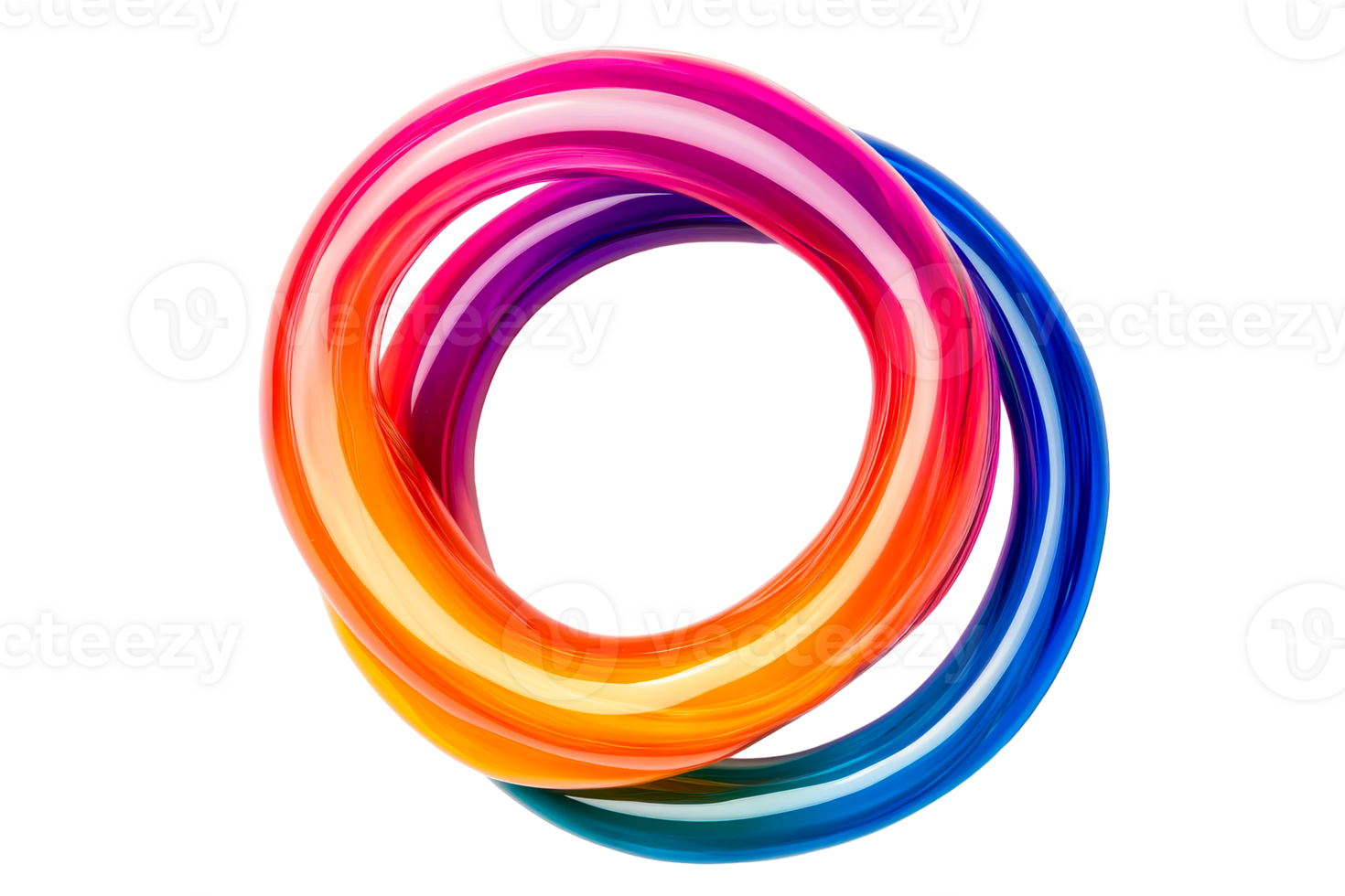 Abstract multicolored twisted torus shape, creative graphic element, cut out transparent png
