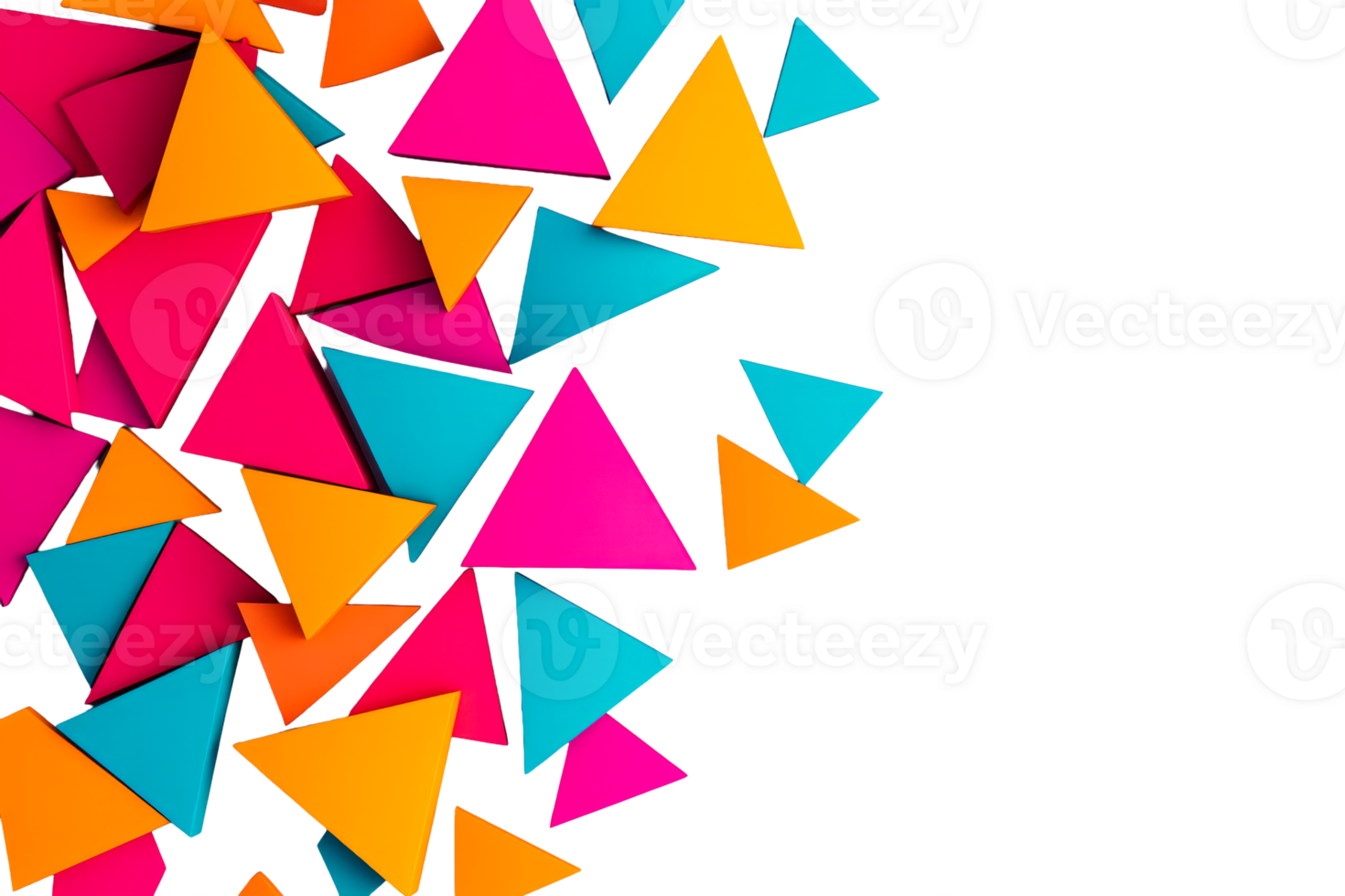Colorful 3D Triangles Floating on Black Background, cut out transparent png