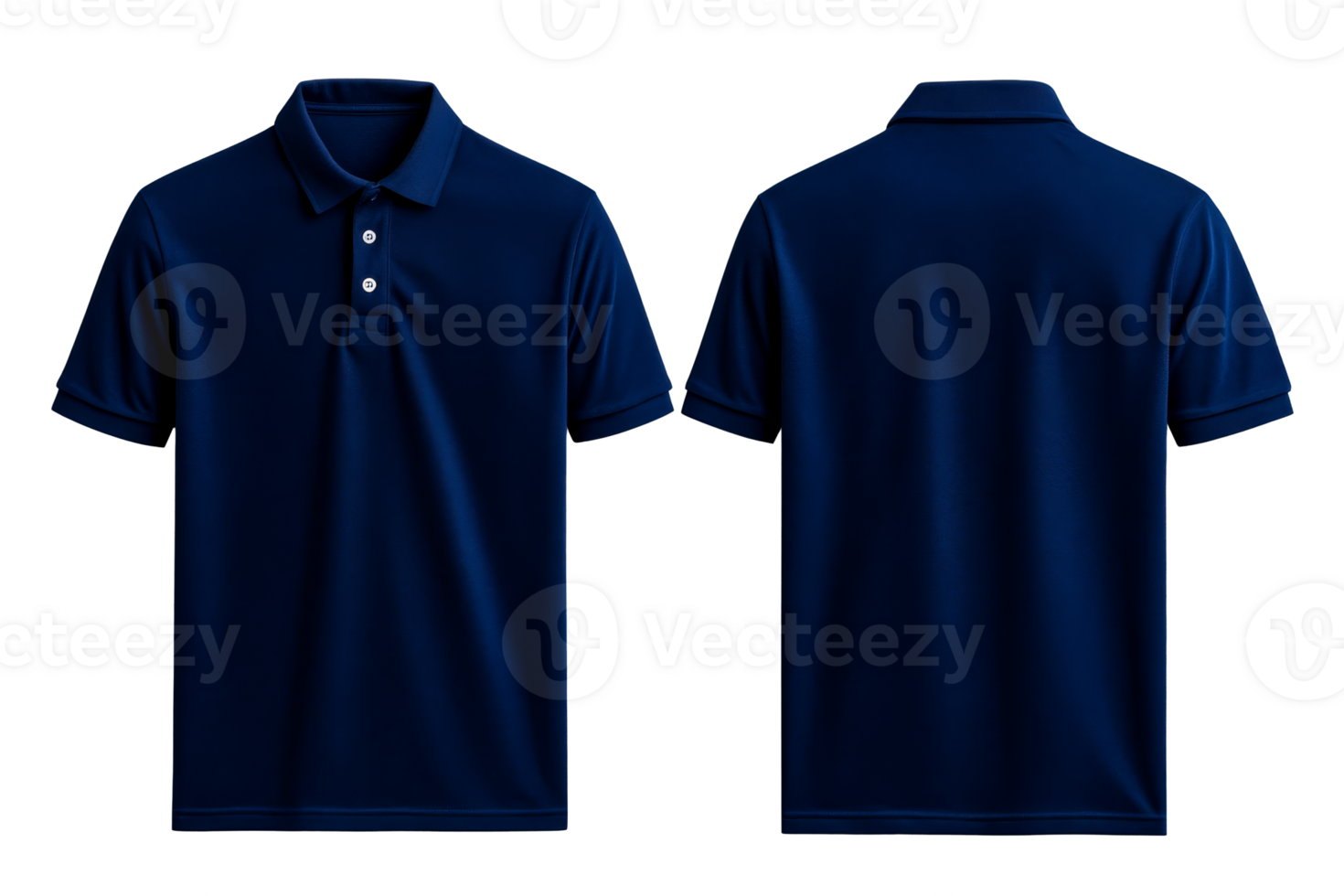 Classic navy polo shirt, front and back view, apparel template, cut out transparent png
