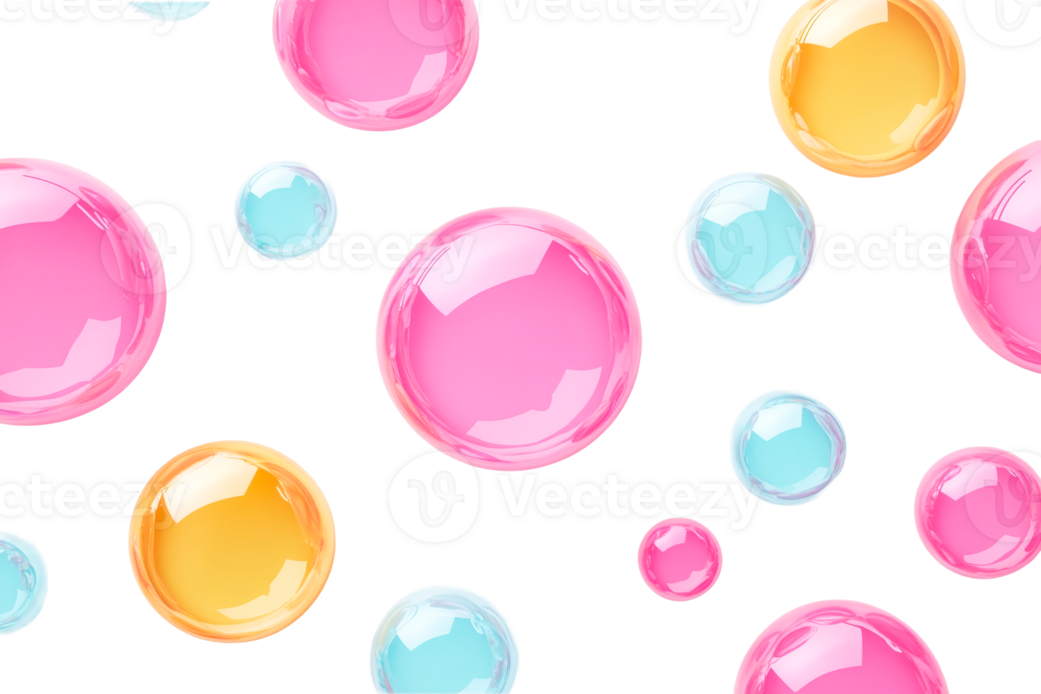 Colorful bubbles floating against a dark background, cut out transparent png