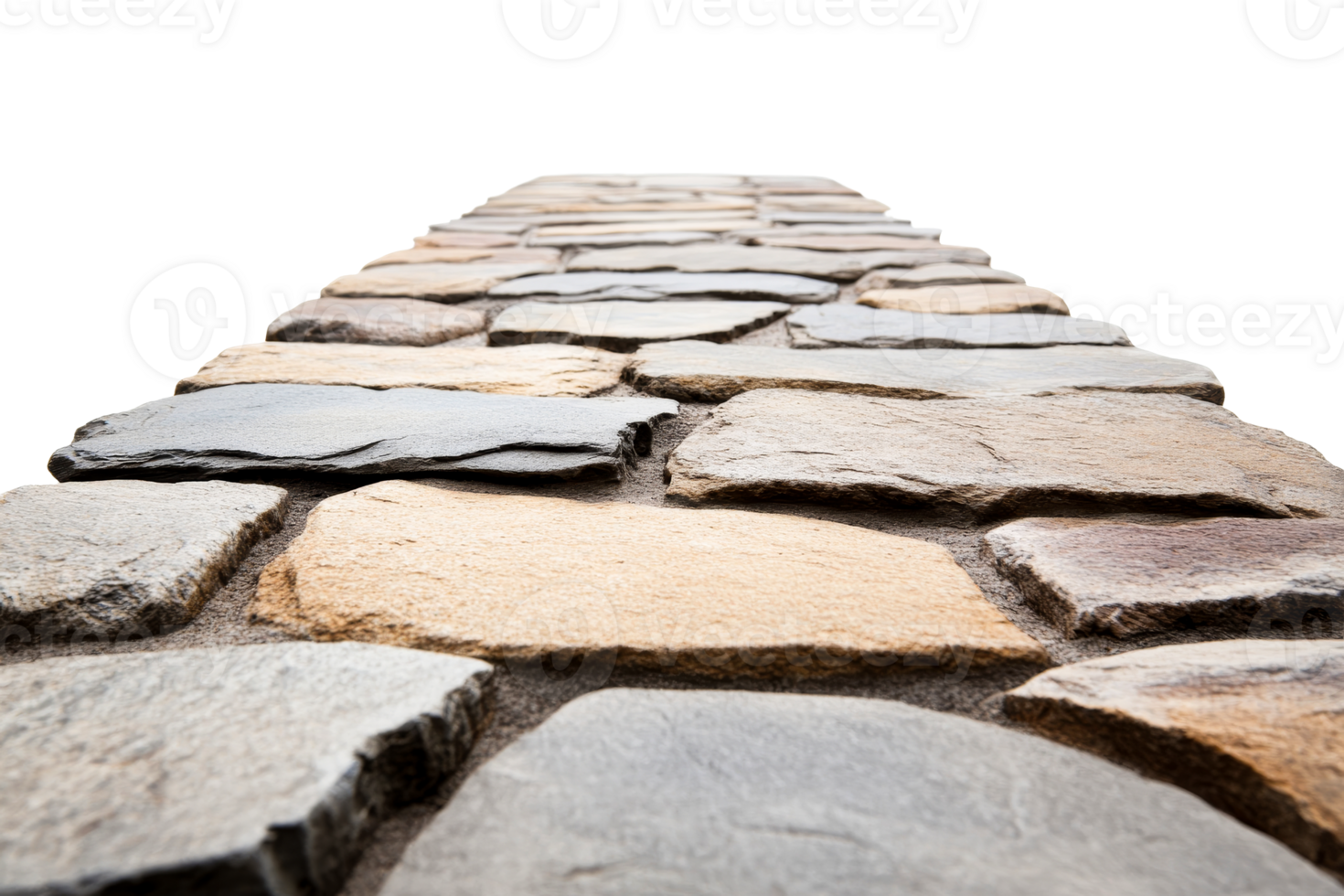 Stone path from blocks vanishing into the distance, cut out transparent png