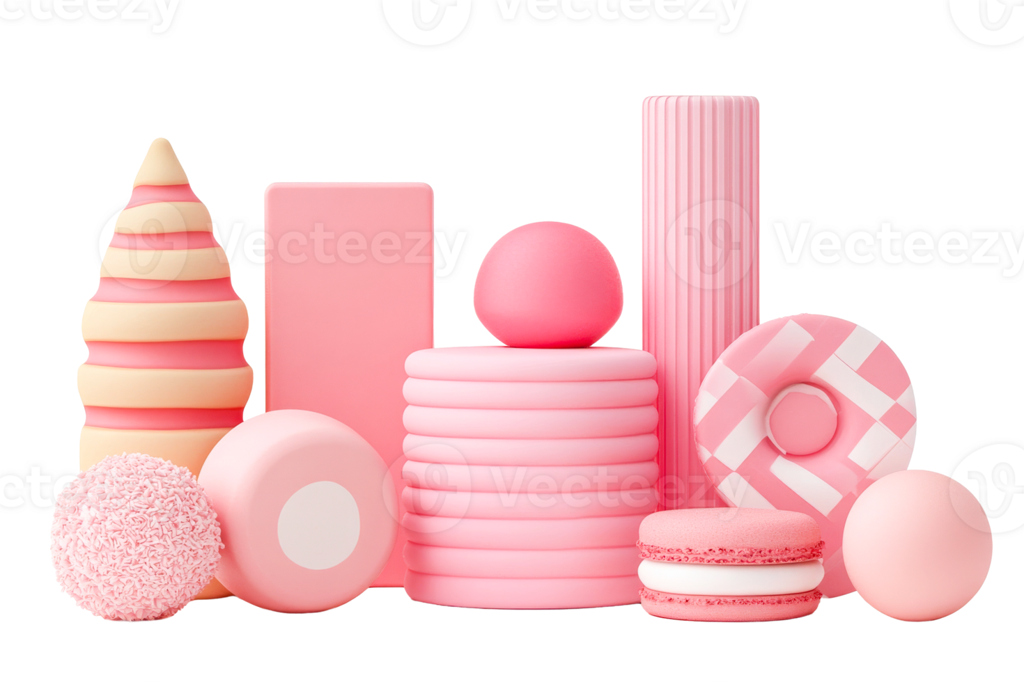 Collection of 3D rendered desserts and sweets, cut out transparent png