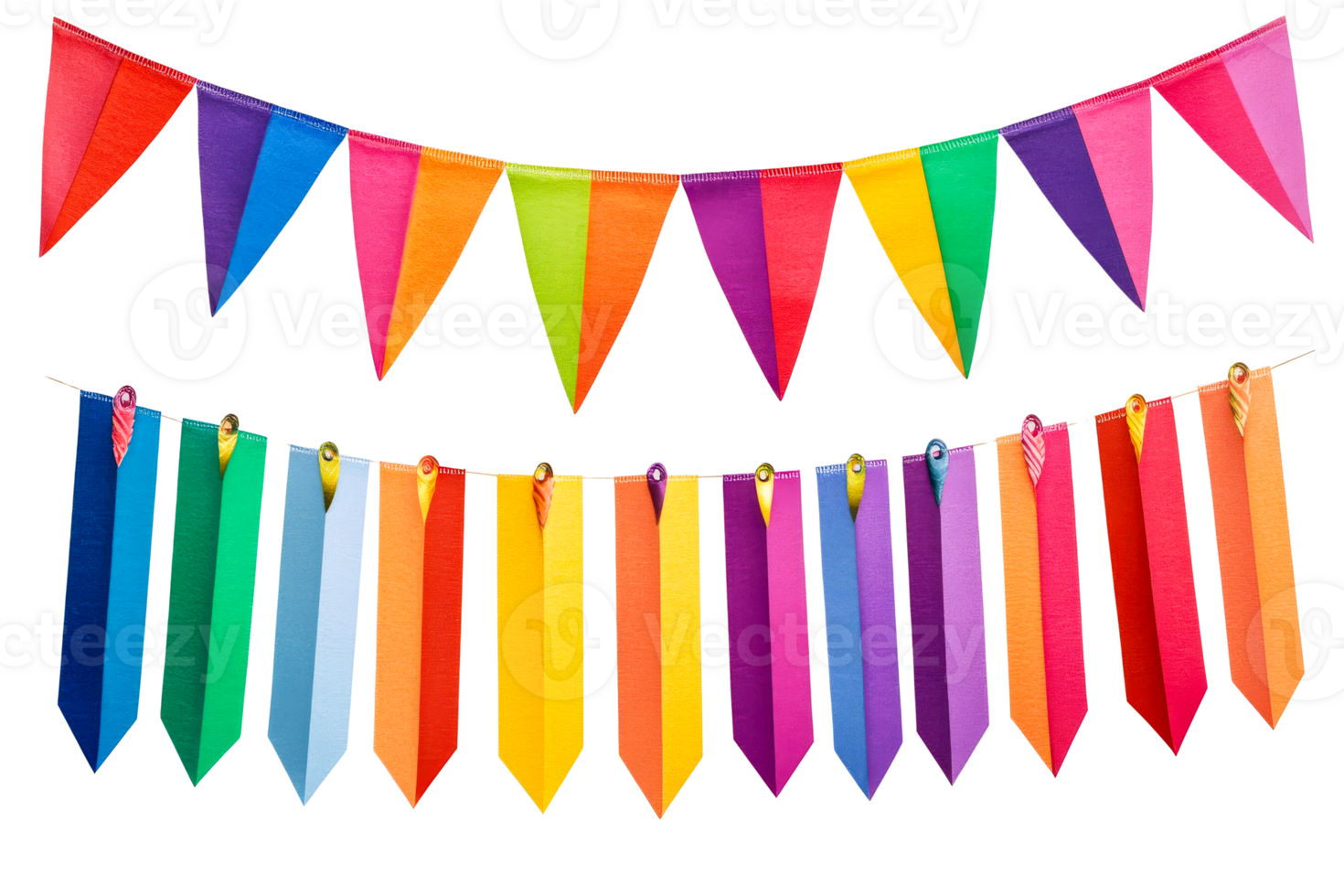 Festive paper garland decor, bright colors bunting pennants, cut out transparent png