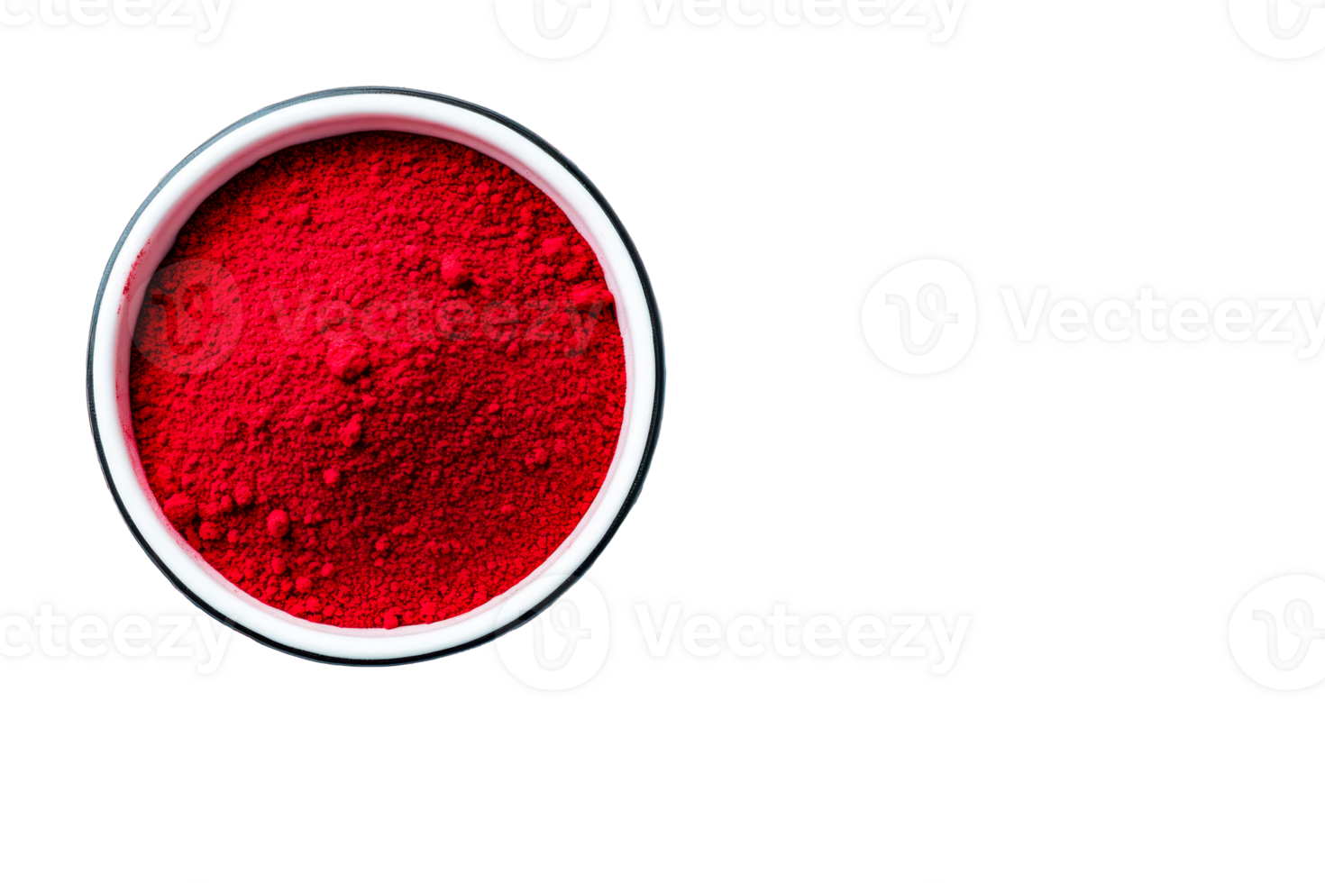 Red color powder in bowl close-up shot, cut out transparent png