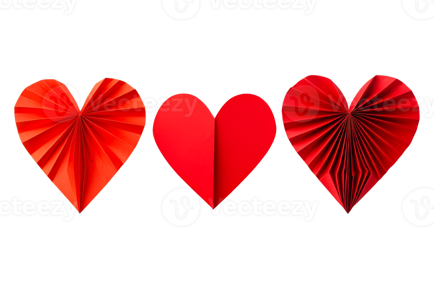 Three dimensional paper heart shape art isolated on black, cut out transparent png