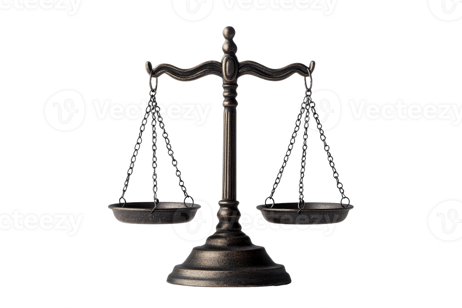 Detailed Balance Scales Bronze Color on Black Background, cut out transparent png