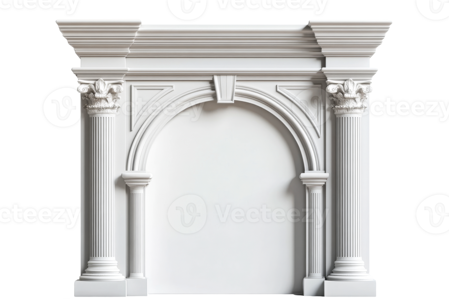 Elegant white plaster portal arch, cut out transparent png