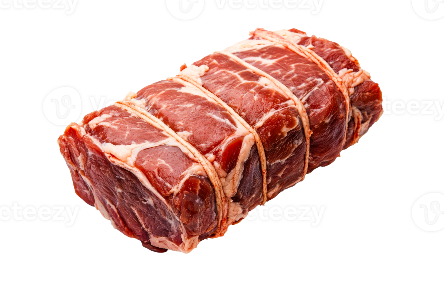 Roast beef tied with string against a black background, cut out transparent png