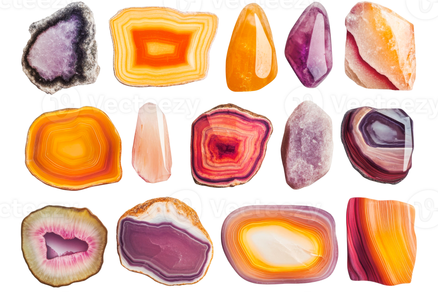 Collection of Colorful Agate Stones on a Black Background, cut out transparent png