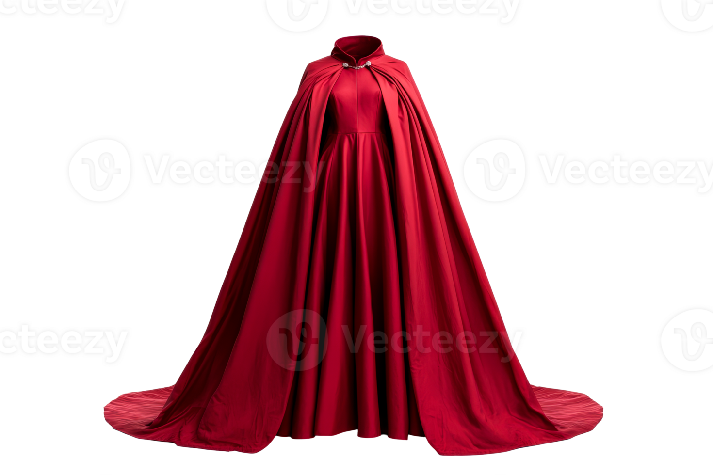 Elegant long red dress with cape, cut out transparent png