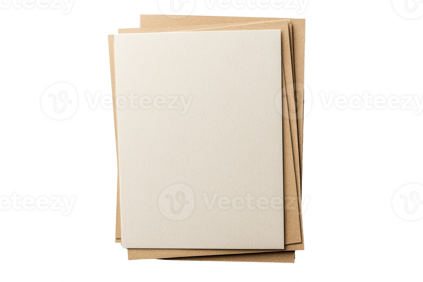 Stack of rectangular paper sheets with textures, cut out transparent png