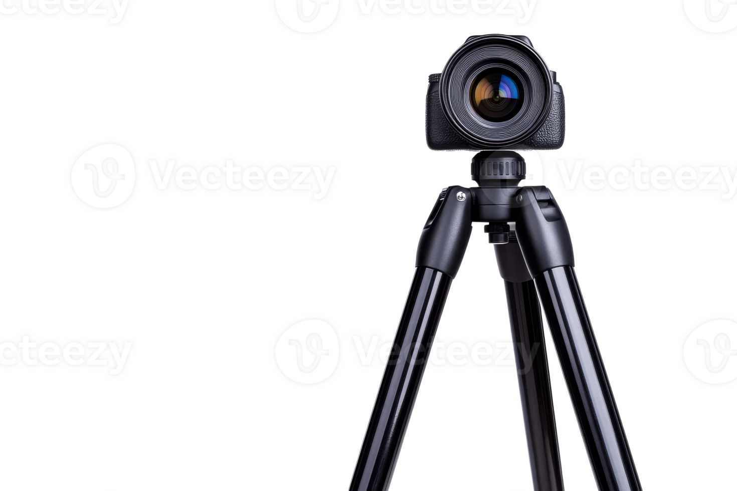 Modern camera with lens on tripod for professional photography, cut out transparent png