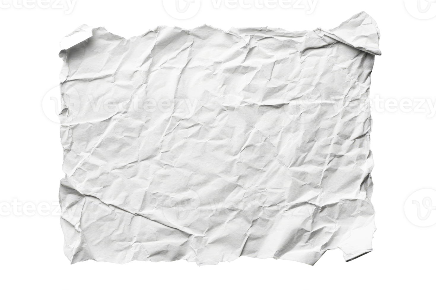 Wrinkled white paper sheet, texture, abstract background , cut out transparent png