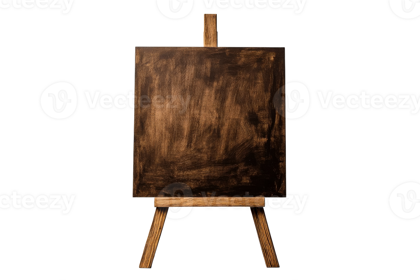 Blank chalkboard easel, message display in dark tone, cut out transparent png