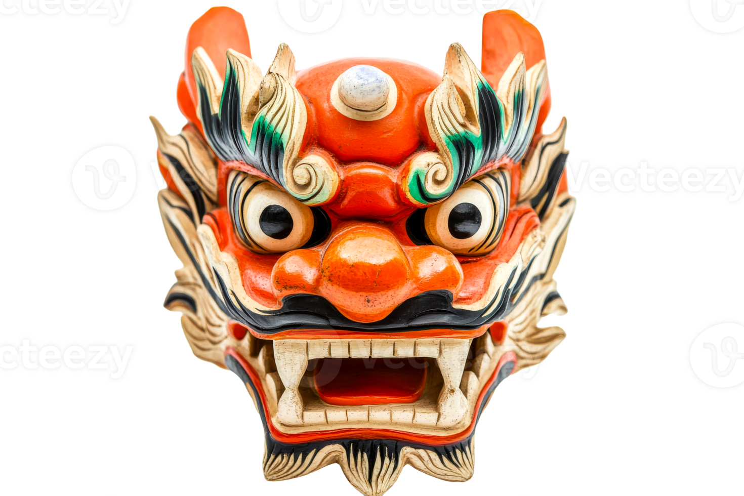 Colorful, detailed dragon mask for decor png