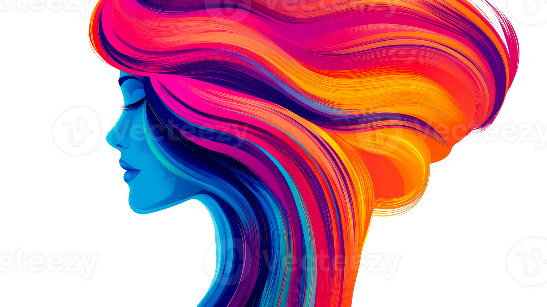 Colorful abstract profile with flowing hair design png