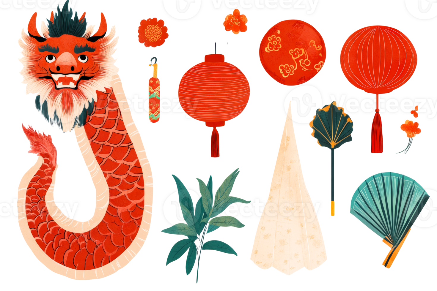 Dragon and lanterns for festive celebration png