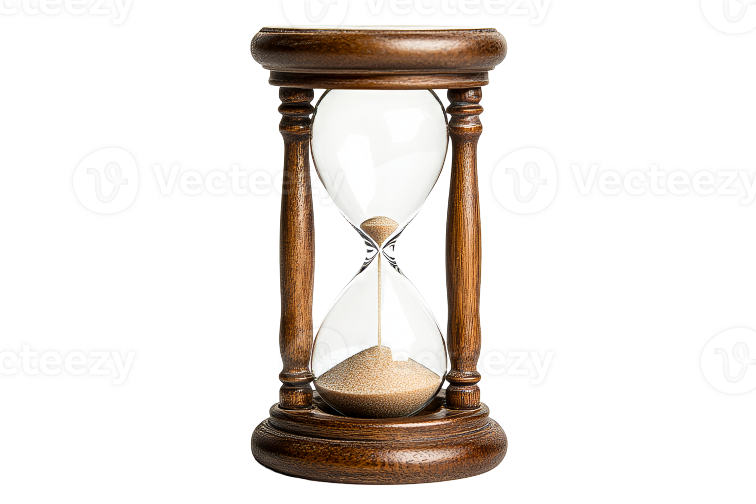 Elegant wooden hourglass with flowing sand png
