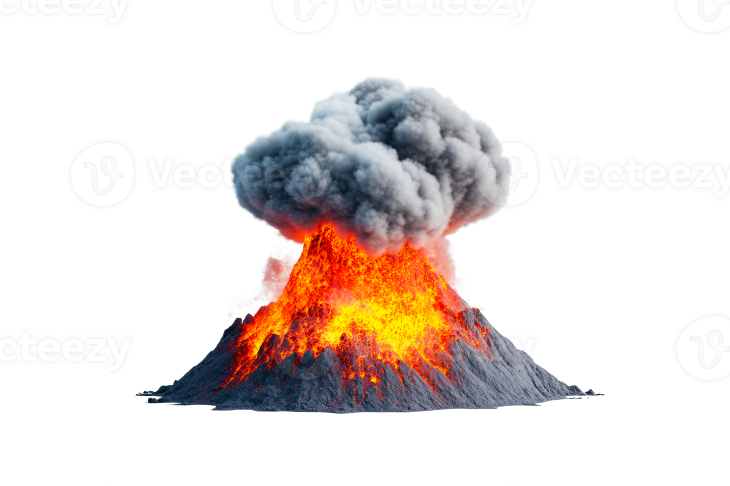 Erupting volcano with lava and smoke plume png