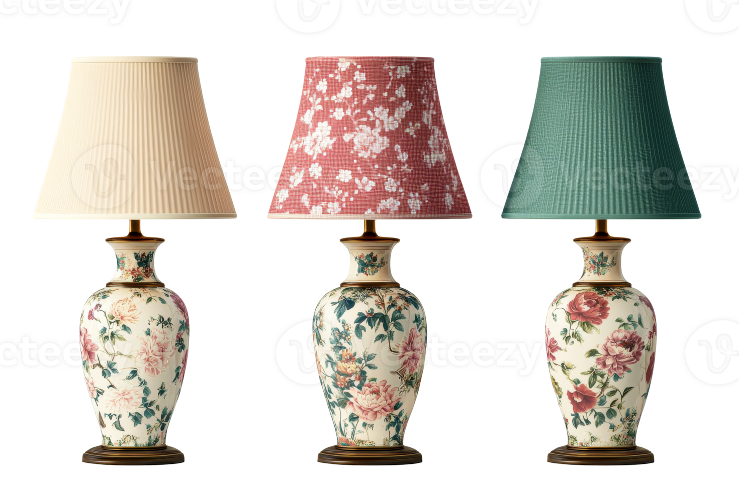 Elegant floral lamps with various shades in a row png