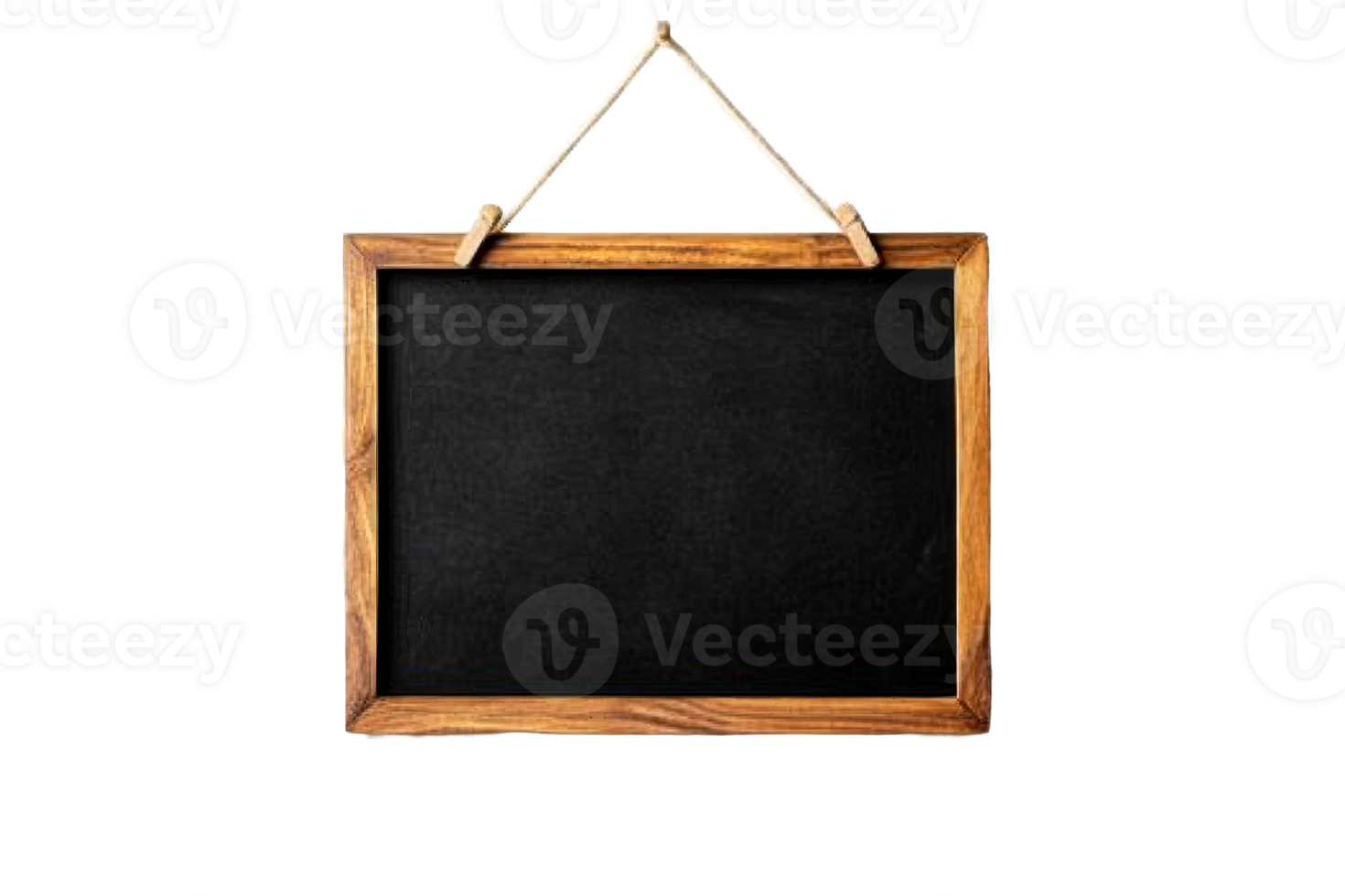 Chalkboard with wooden frame and rope hanger png